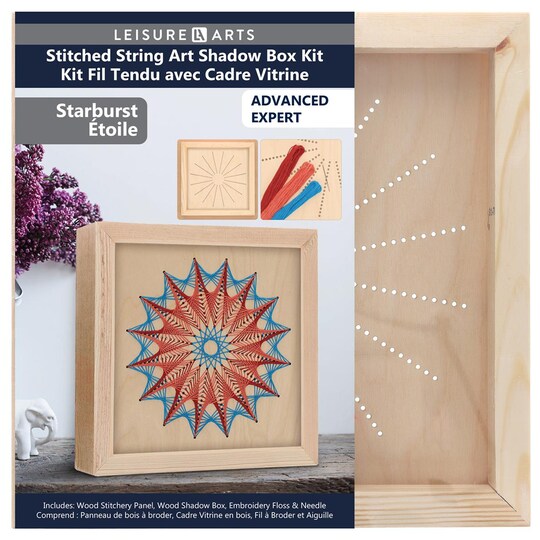 Wood Stitched String Art Kit With Shadow Box Starburst - Adult Or Kids Craft - Craft Kits For Teens String Art Kit For Adults 3D 3D Kids 10.75"